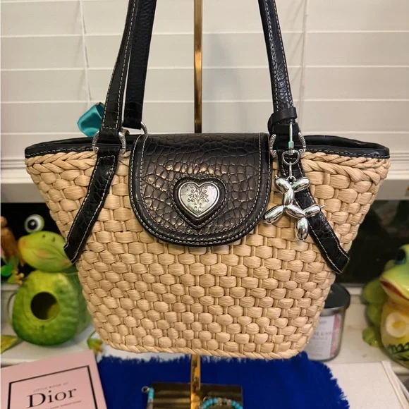 Vintage, black and Tan Brighton brand Woven Shoulder Bag - Picture 1 of 15